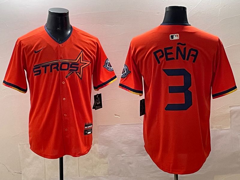 Men Houston Astros #3 Pena Orange Three generations Joint Name 2025 Nike MLB Jersey style 1
